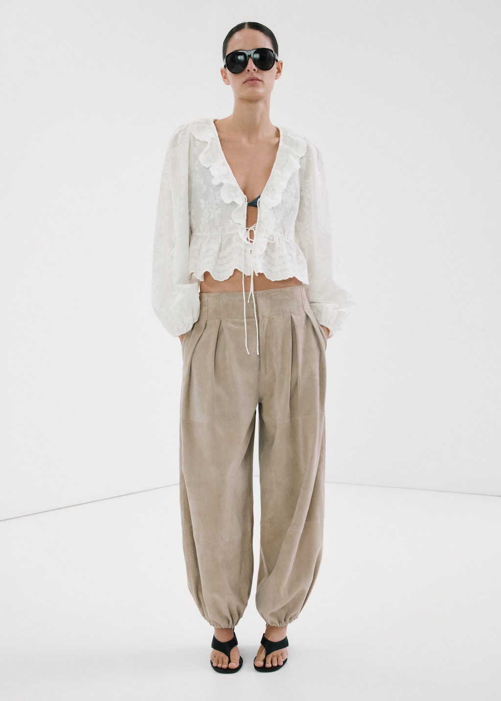 Mango Blouse Brodée Volants Blanc Cassé - Femme - L -  In Pattern