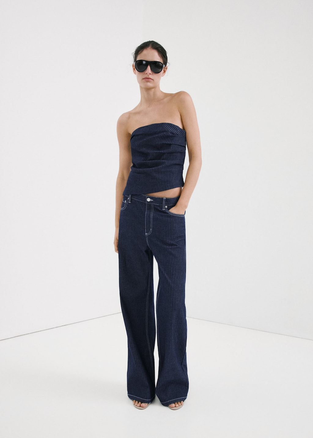 Mango Top Asymétrique Bustier Bleu Indigo - Femme - L -  In Blue