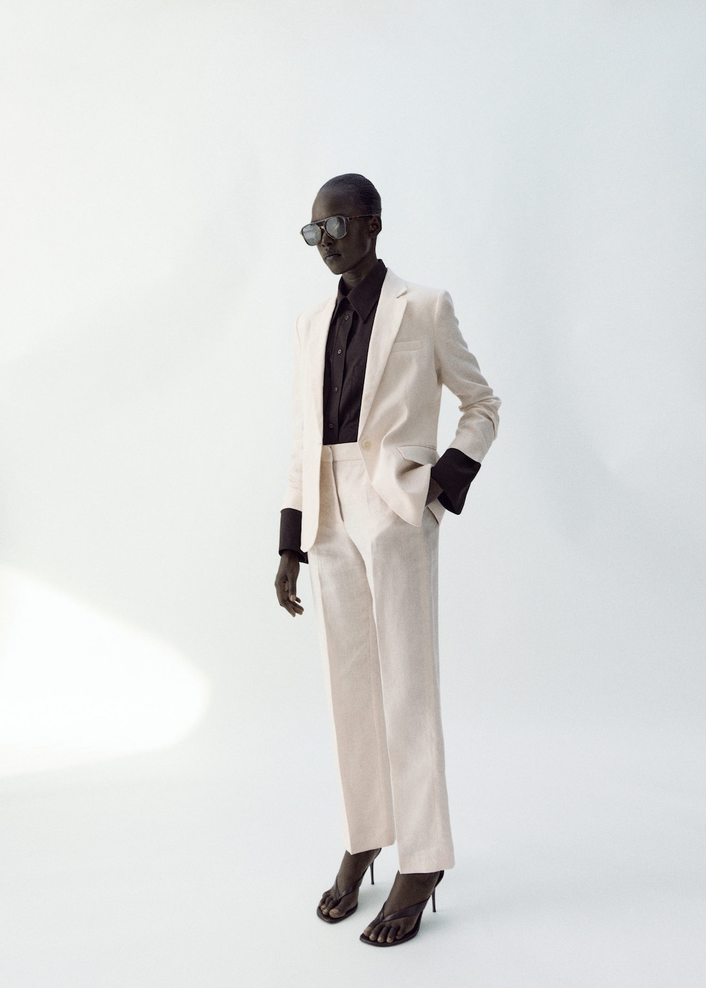 Mango Pantalon De Costume Lin Écru - Femme - 46 -  In White