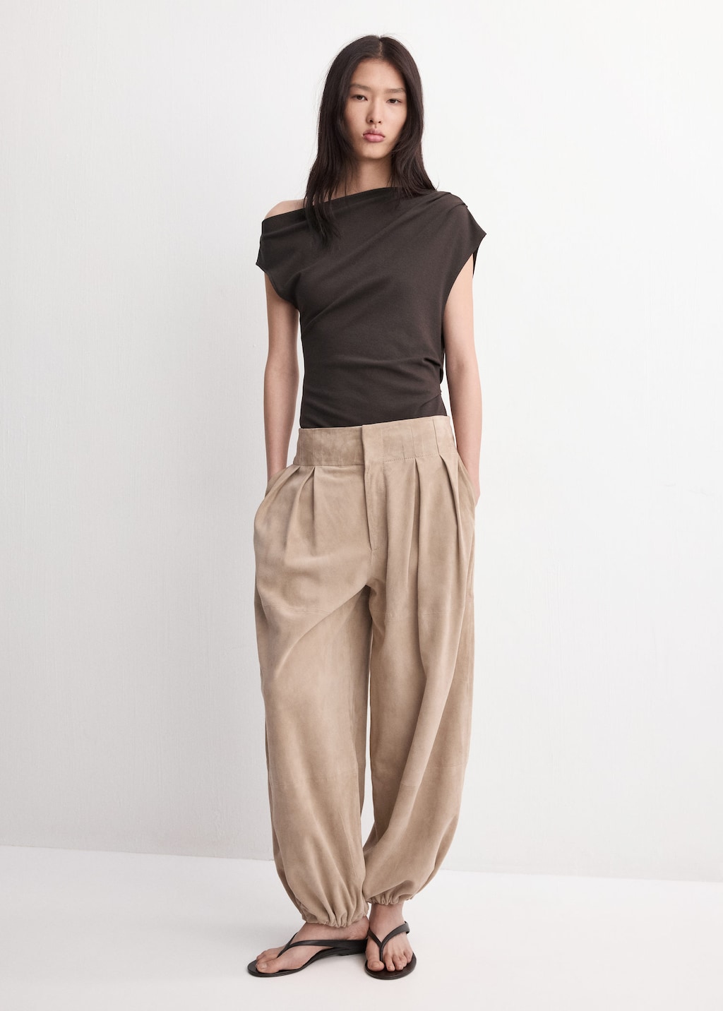 Mango Top Asymétrique Froncé Chocolat - Femme - 4xl -  In Metallic