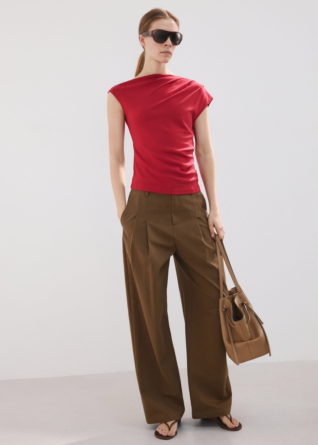Mango Top Asymétrique Froncé Rouge - Femme - Xxl -  In Red