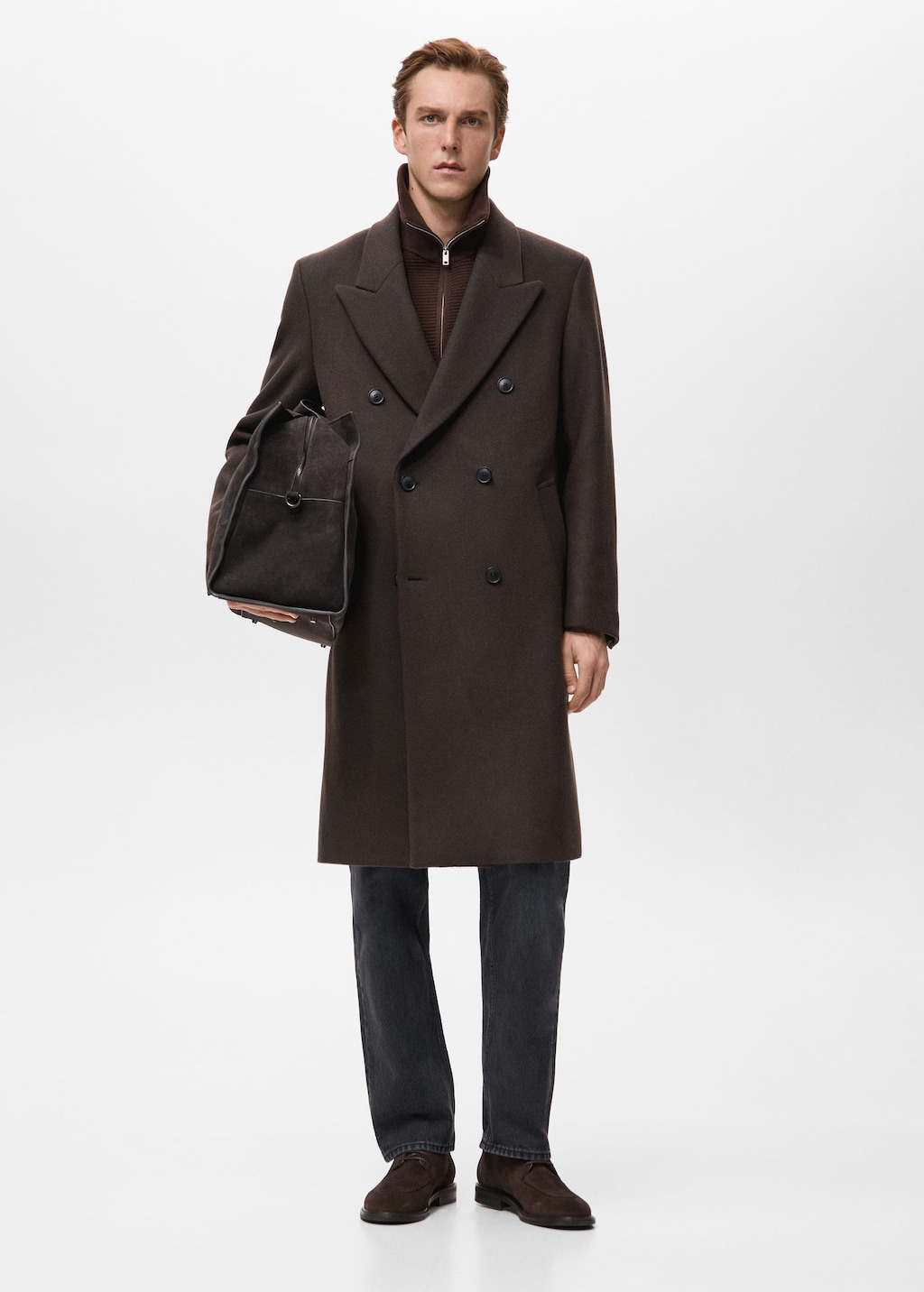 Mango Man Relaxed-fit Double-breasted Wool Coat Chocolate In Brown