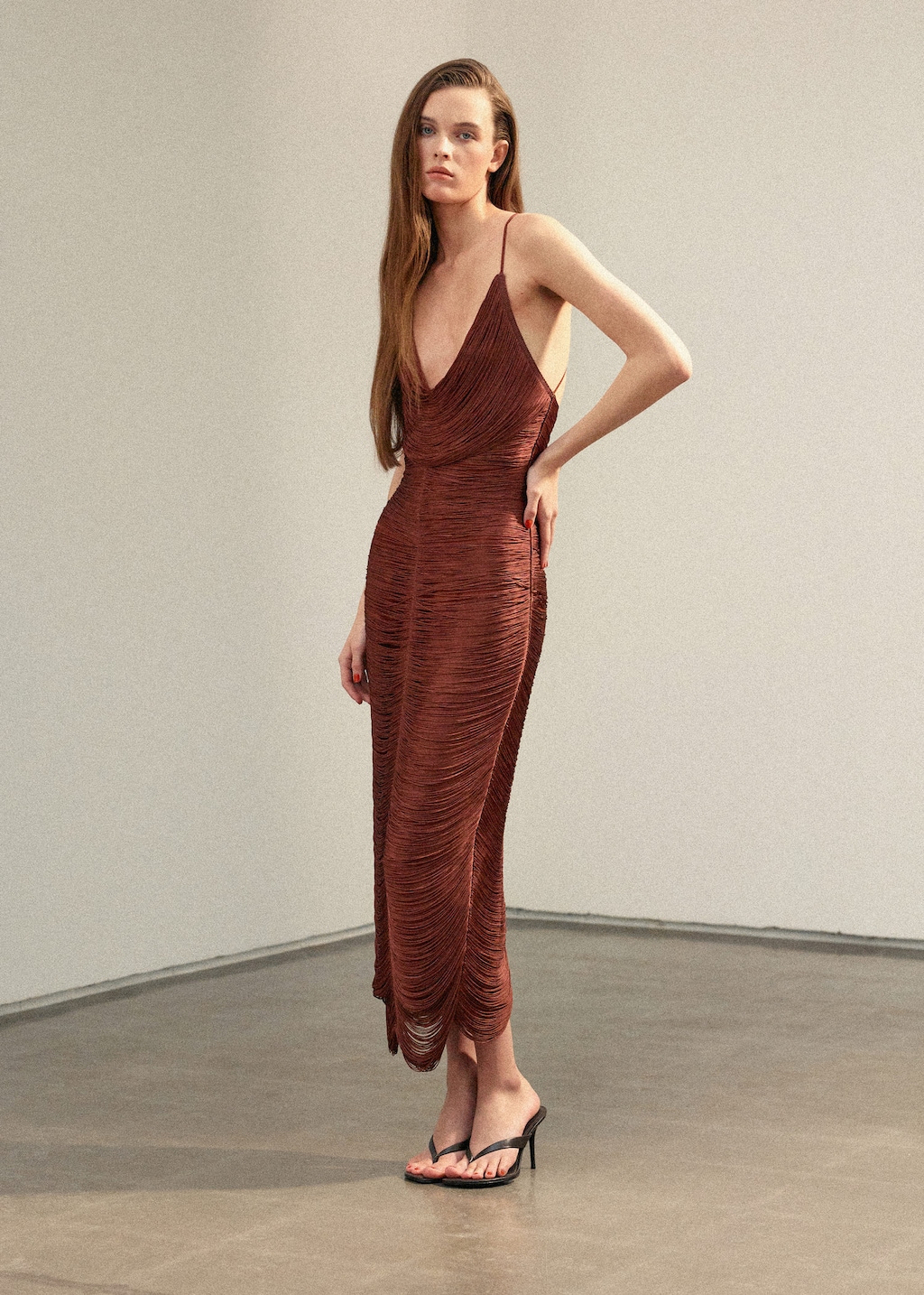 Mango Robe À Franges Avec Dos Nu Marron - Femme - Xl -  In Brown