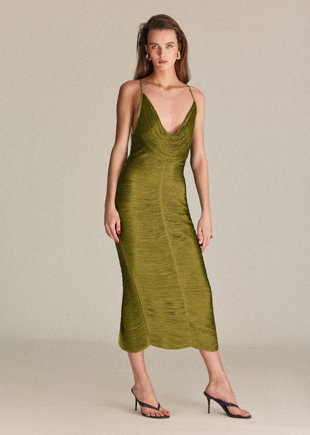 Mango Robe À Franges Avec Dos Nu Vert - Femme - Xl -  In Green