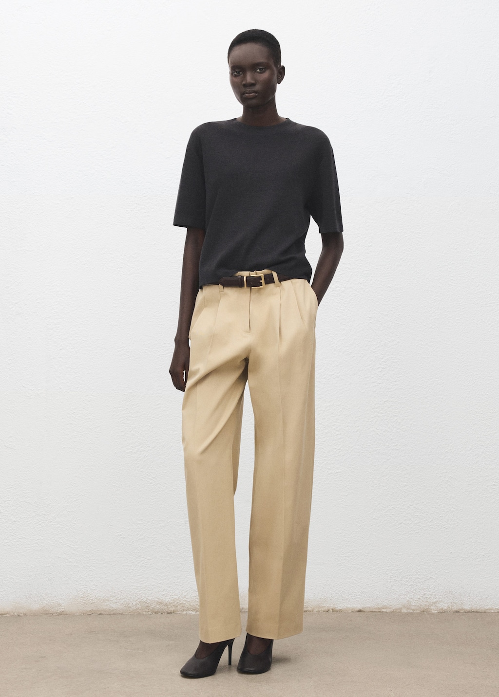 Mango Short-sleeved Wool Sweater Medium Heather Grey In Gray