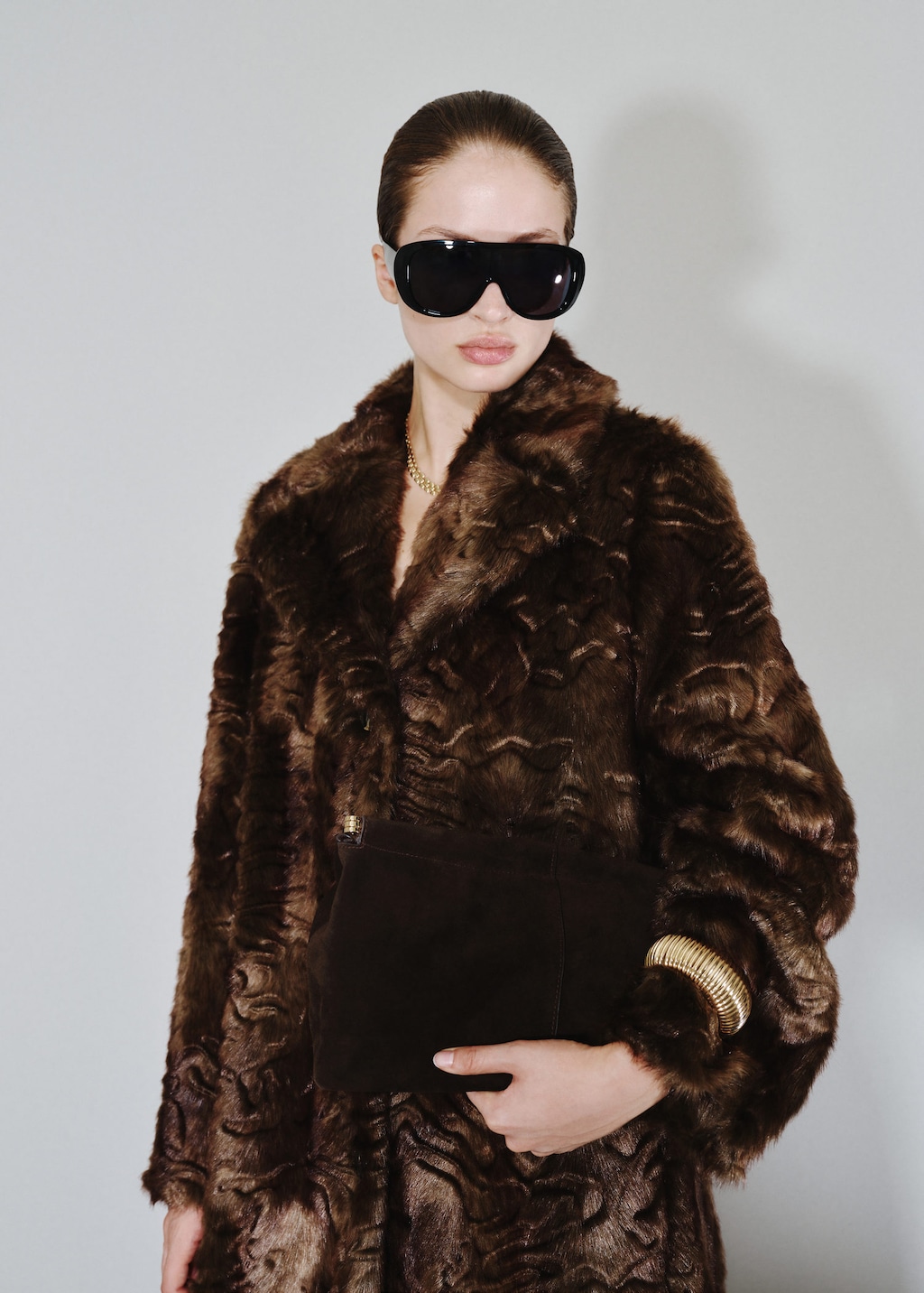 Mango Suede Handbag Chocolate In Brown