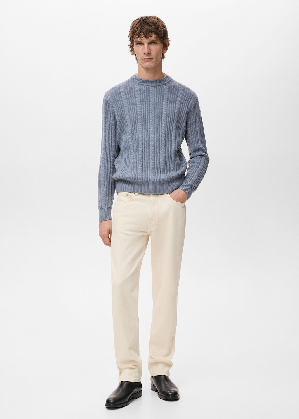 Mango Man Structured Knitted Sweater Prussian Blue