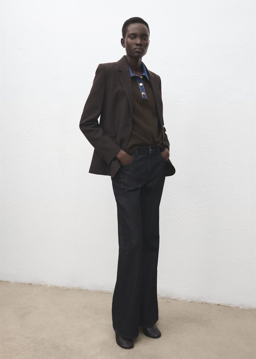 Mango Pull-over Col Chemise Combiné Chocolat - Femme - 3xl -  In Brown