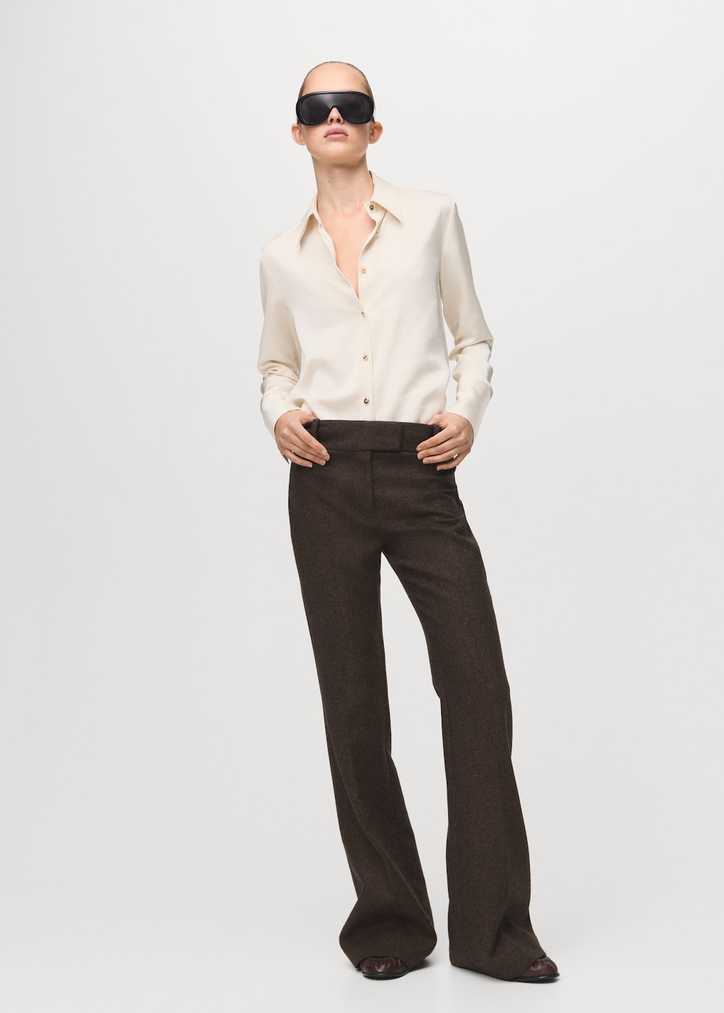 Mango Satin Finish Flowy Shirt Ecru In Animal Print