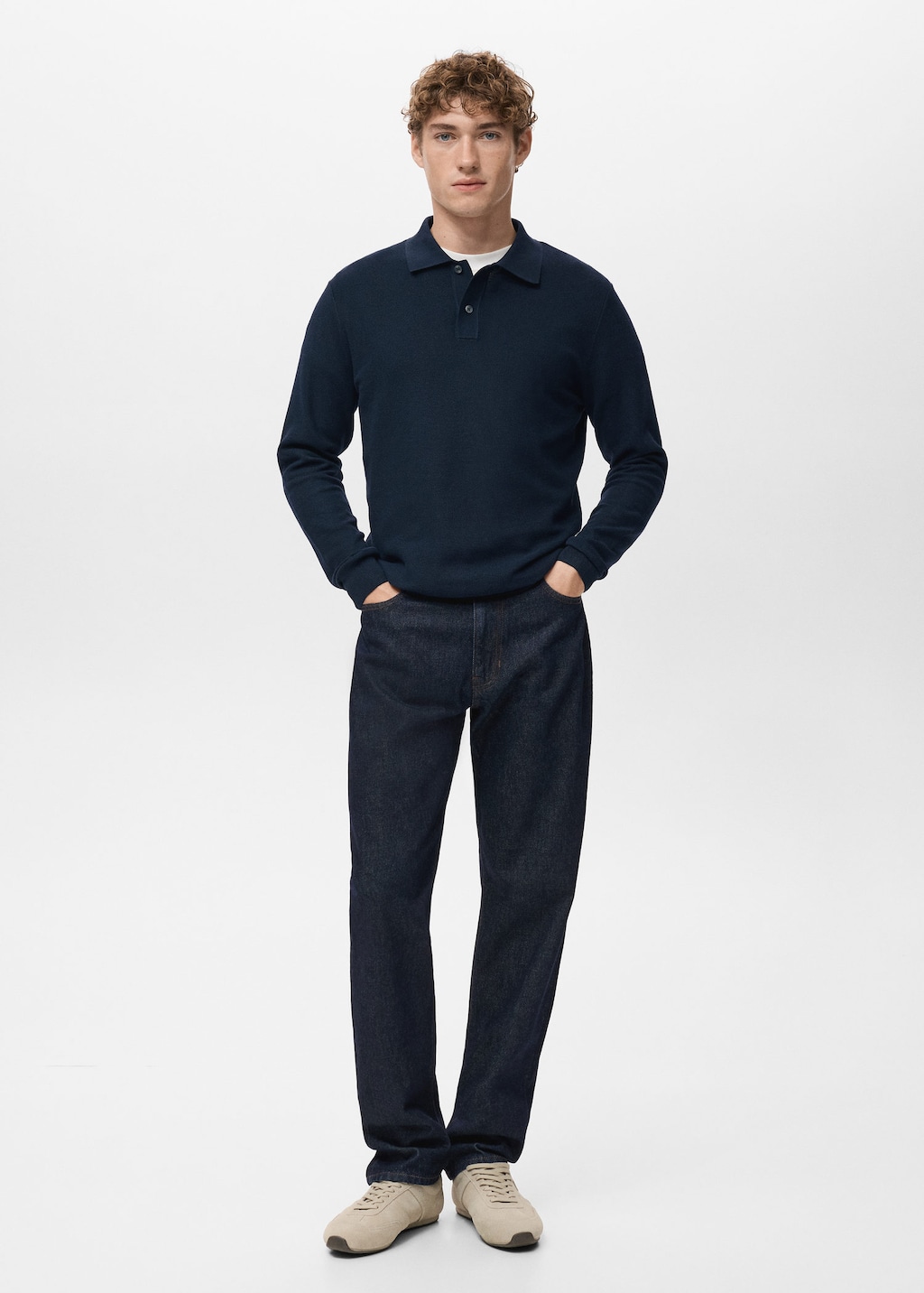 Mango Man Micro-structured Cotton Polo Shirt Navy In Blue