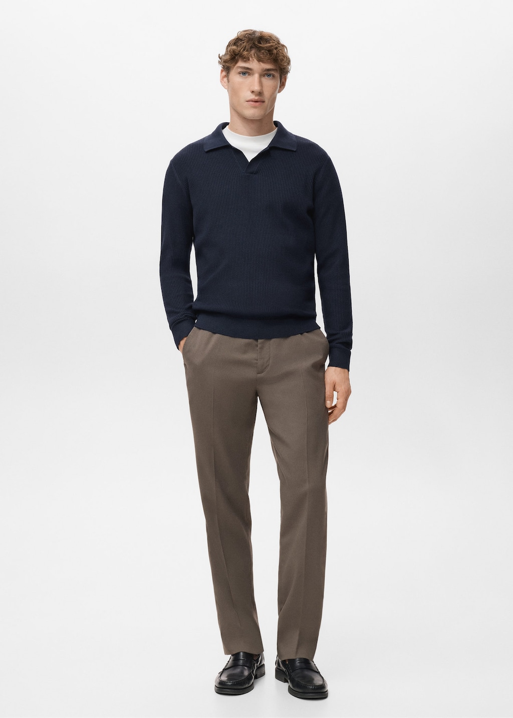 Mango Man Cotton-blend Ribbed Polo Sweater Navy In Animal Print