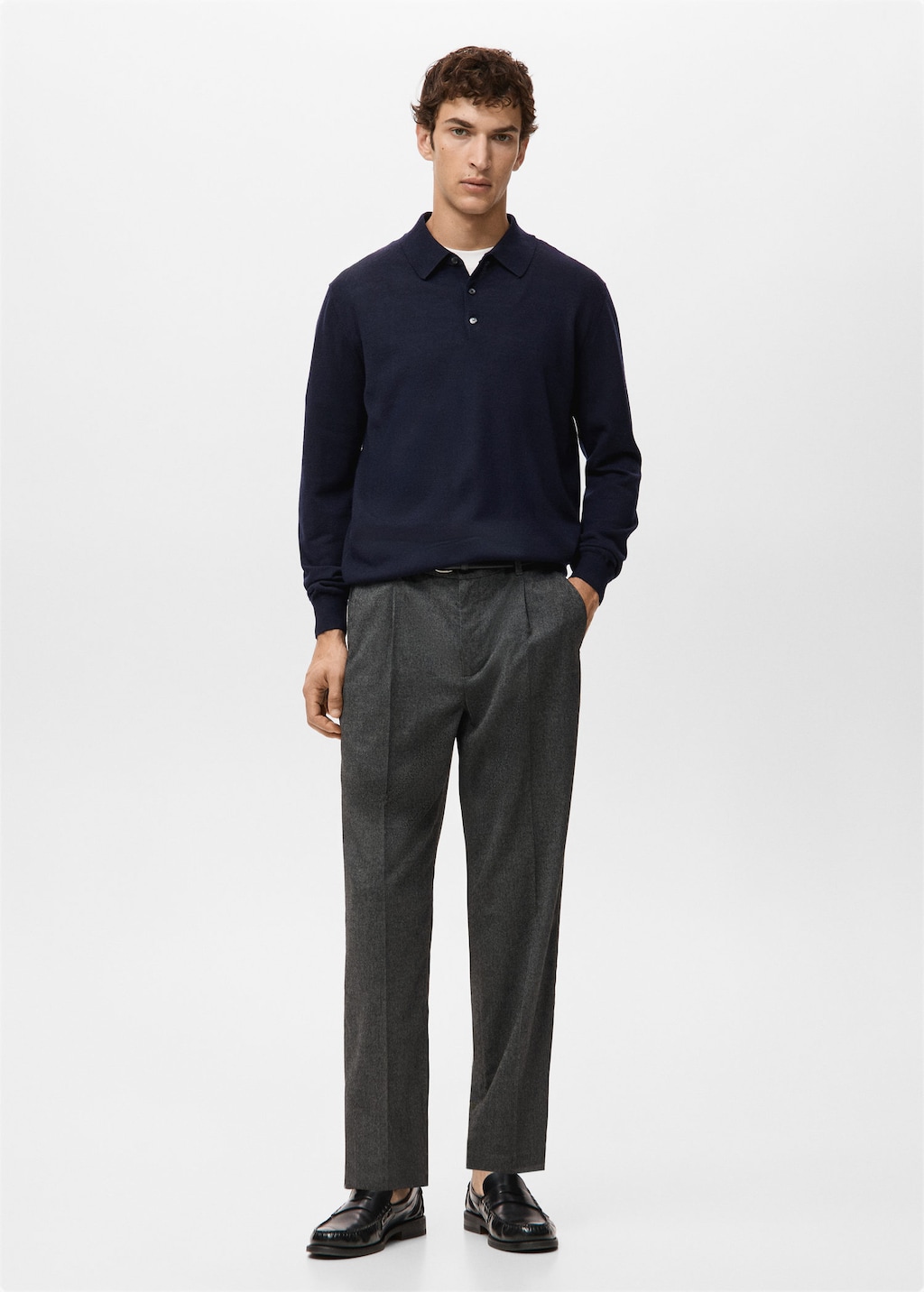 Mango Man Pull Polo 100 % Laine Mérinos Bleu Marine - Homme - M -  In Blue