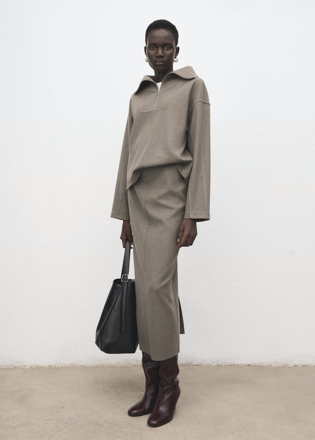 Mango Turtleneck Sweatshirt With Zip Medium Brown