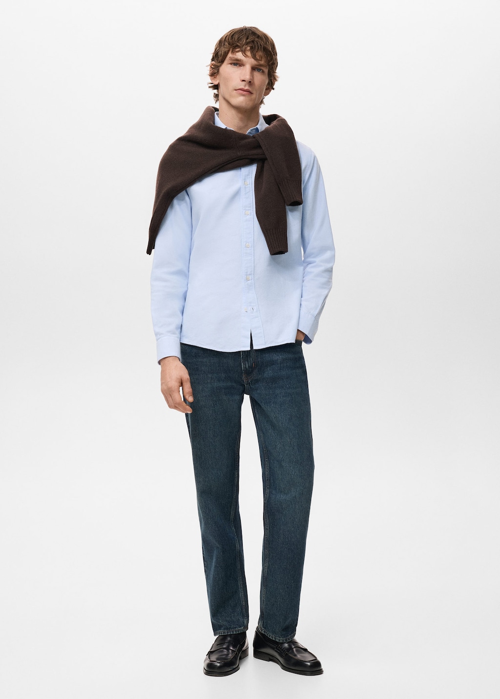 Mango Man 100% Cotton Oxford Shirt Sky Blue