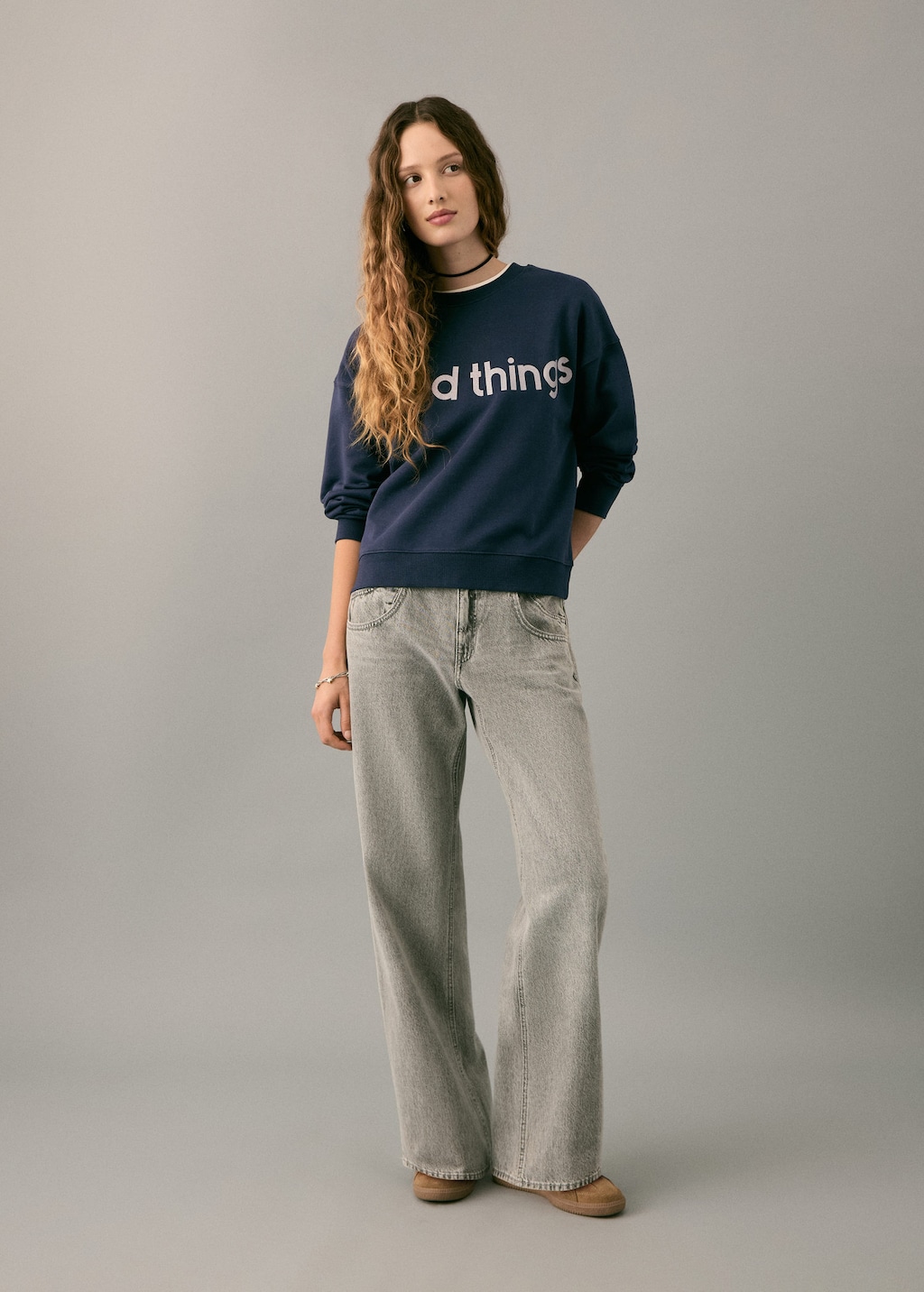 Mango Teen Glitter Message Sweatshirt Navy In Blue