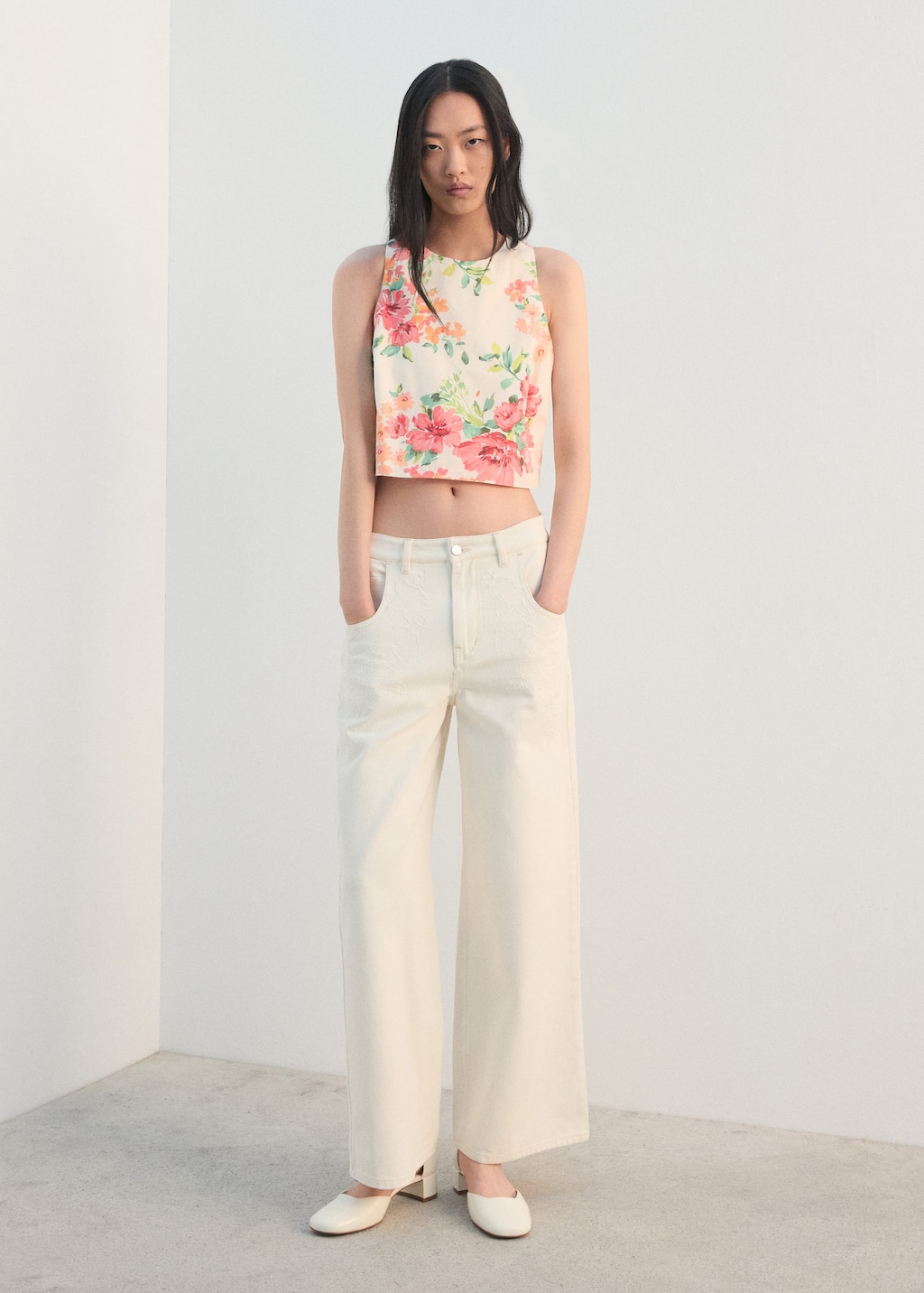 Mango Printed Crop Top Off White In Neutral