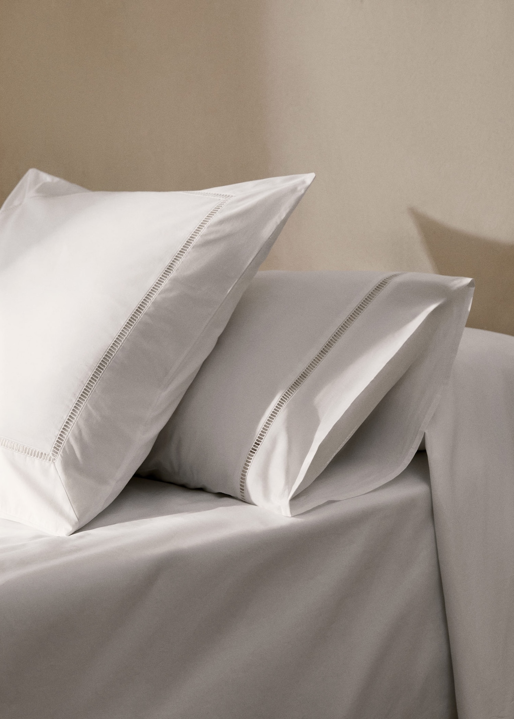 Mango Home Two Cotton Percale Hemstitched Pillowcases 60x60 Cm White