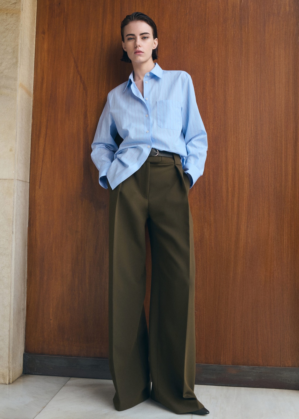Mango Cotton And Lyocell Blend Straight Shirt Blue