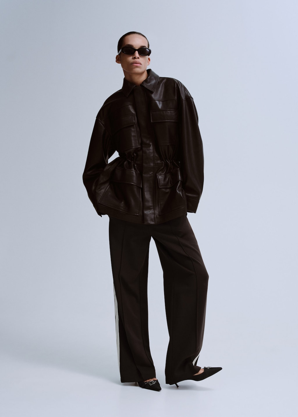 Mango Contrast Stripe Straight Trousers Brown