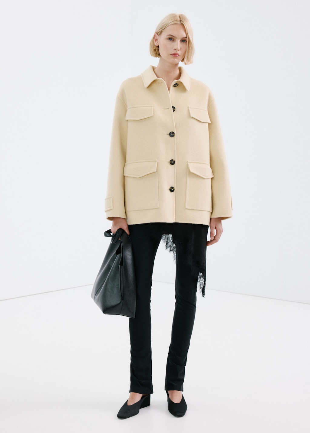 Mango Wool Jacket With Pockets Vanilla In Neutral