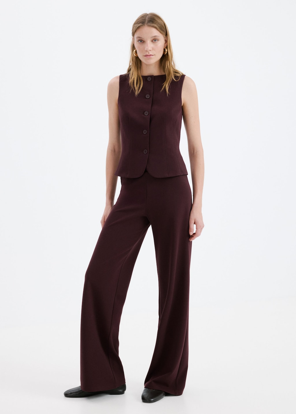 Mango Suit Waistcoat With Buttons Burgundy In Black