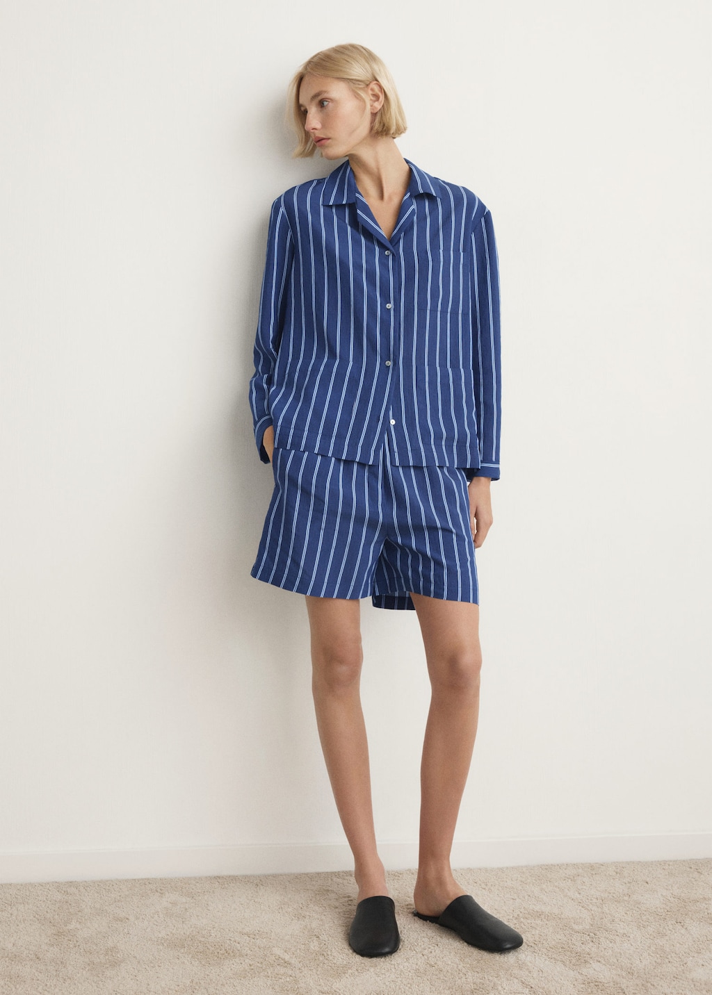 Mango Striped Pyjama Shorts Indigo Blue