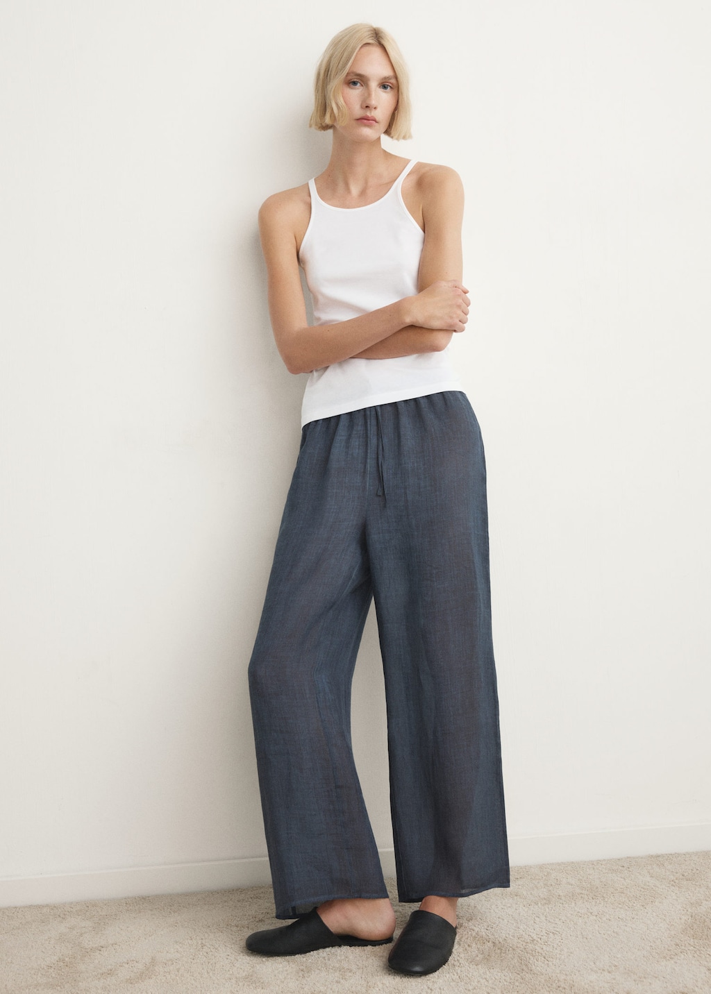 Mango Cotton Top With Fine Straps In White