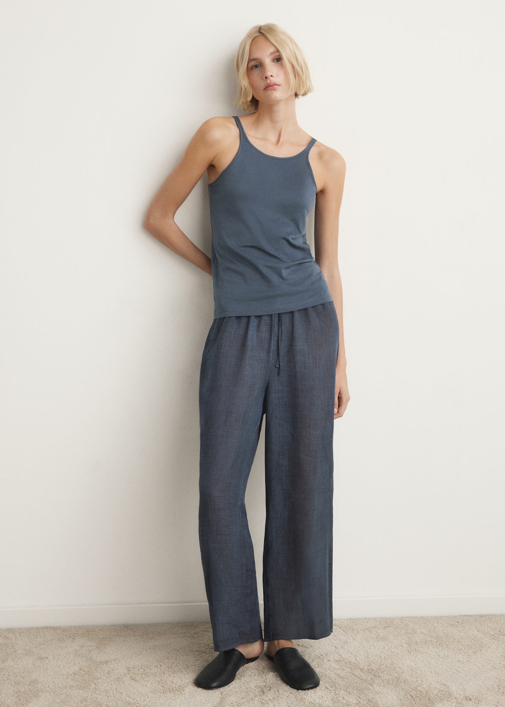 Mango Cotton Top With Fine Straps Indigo Blue