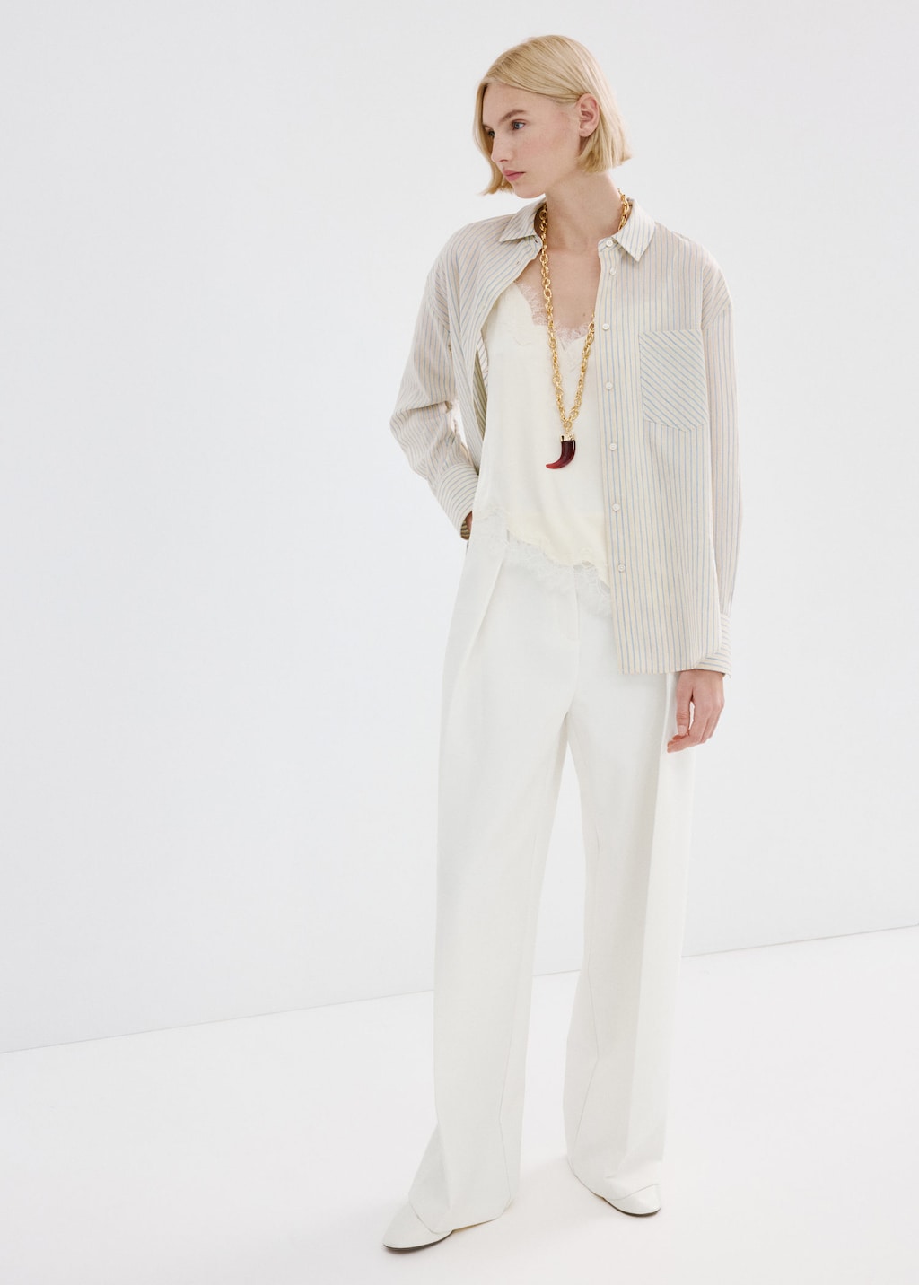 Mango Wide-leg Mid-rise Pleated Trousers White