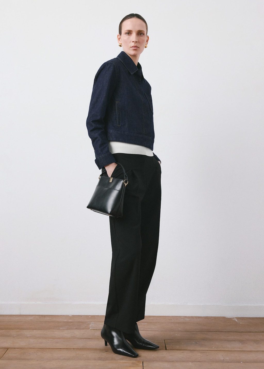 Mango Fitted Denim Jacket With Pockets Open Blue