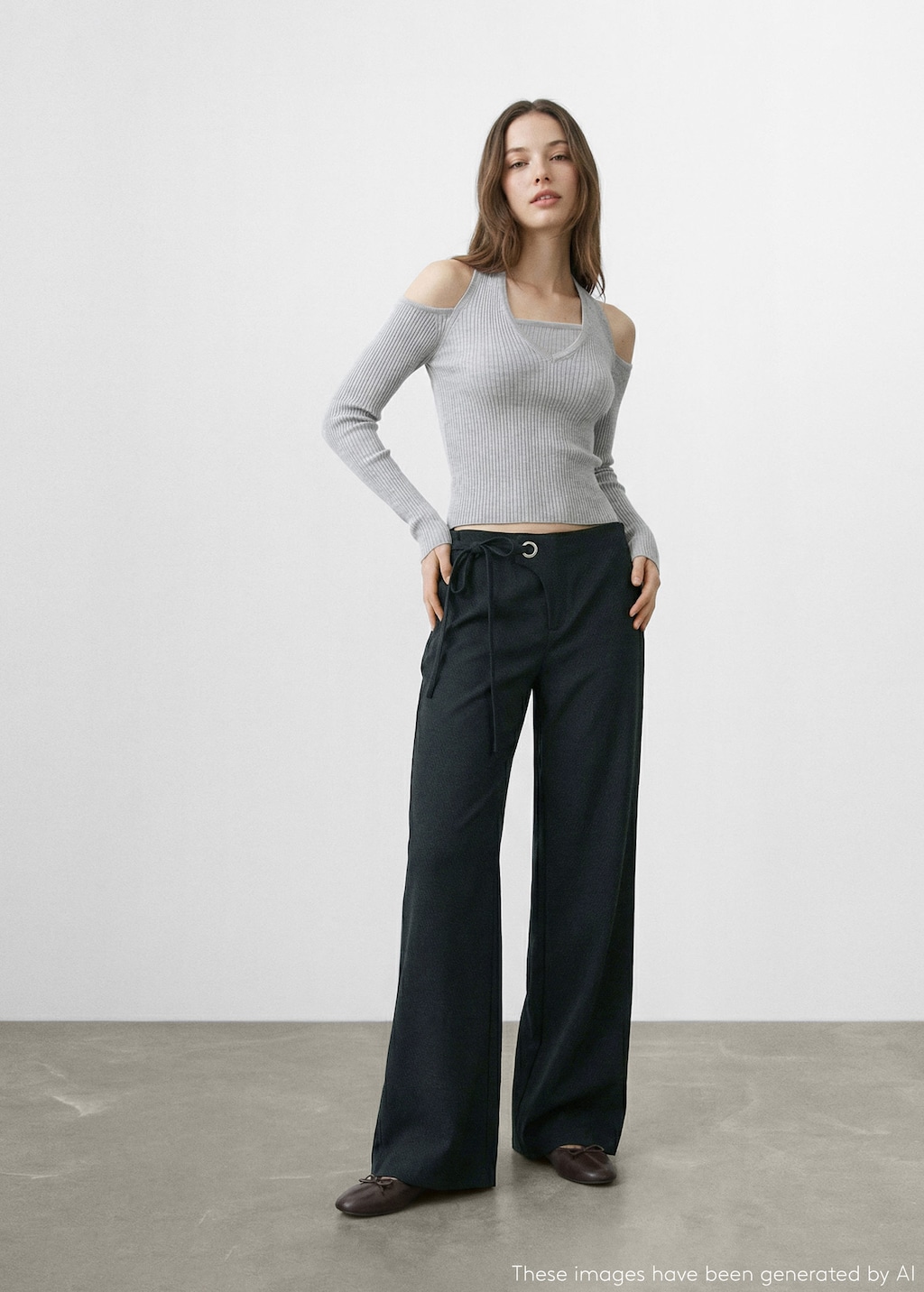 Mango Bow Straight Trousers Navy In Blue