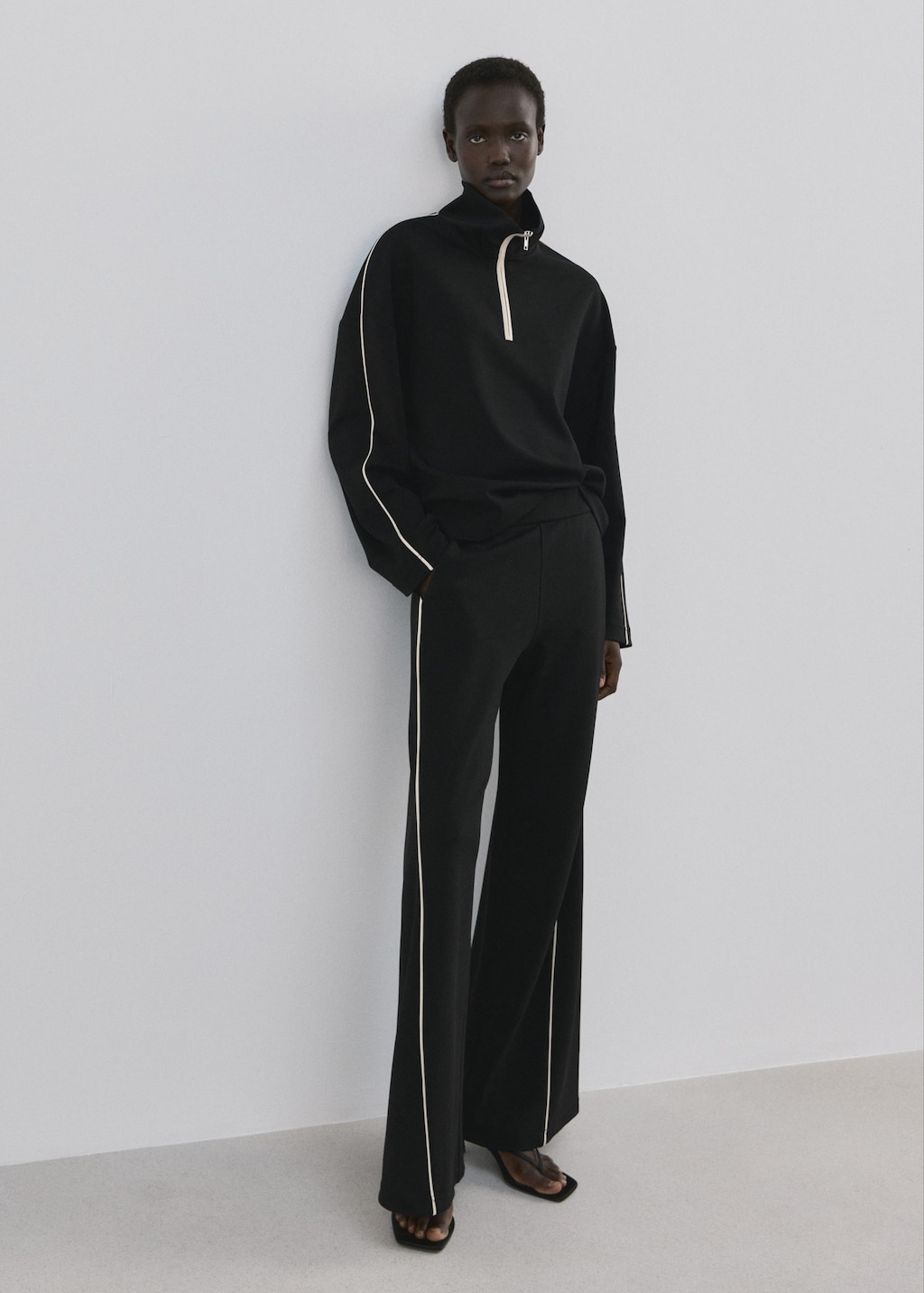 Mango Turtleneck Sweatshirt With Zip Black In Multi