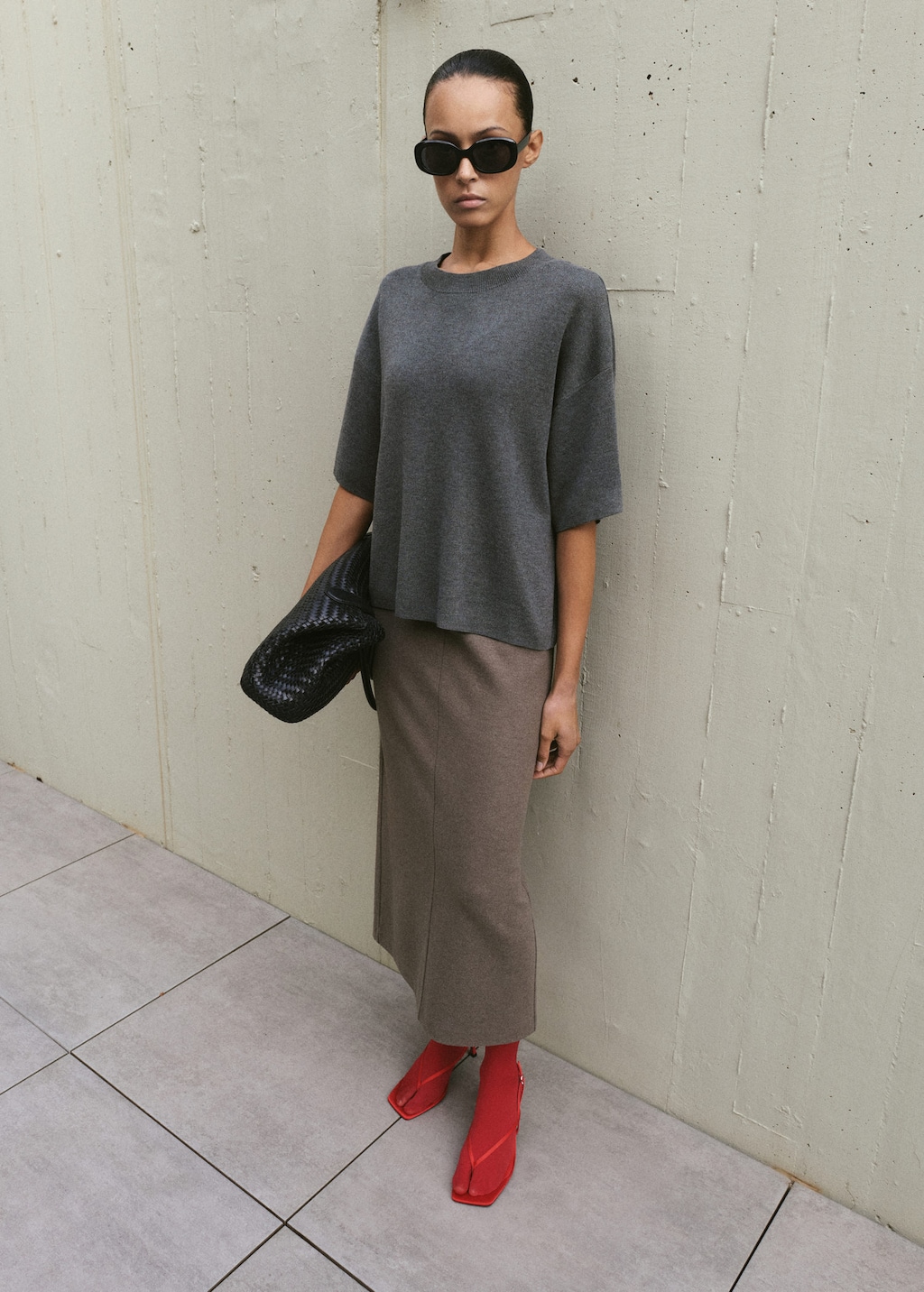 Mango Oversize Short Sleeve Sweater Charcoal In Gray