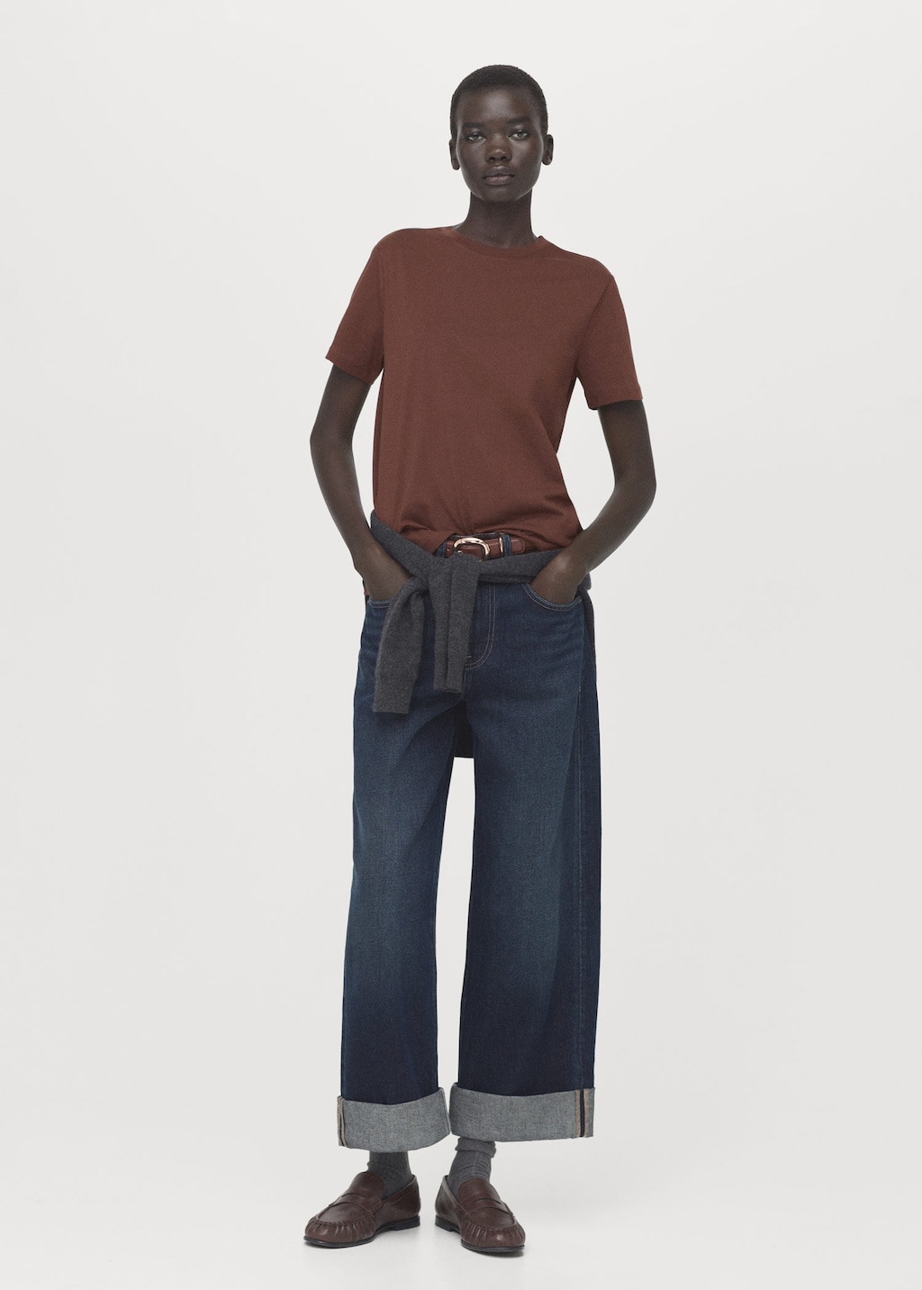 Mango Short-sleeved Cotton T-shirt Russet In Burgundy