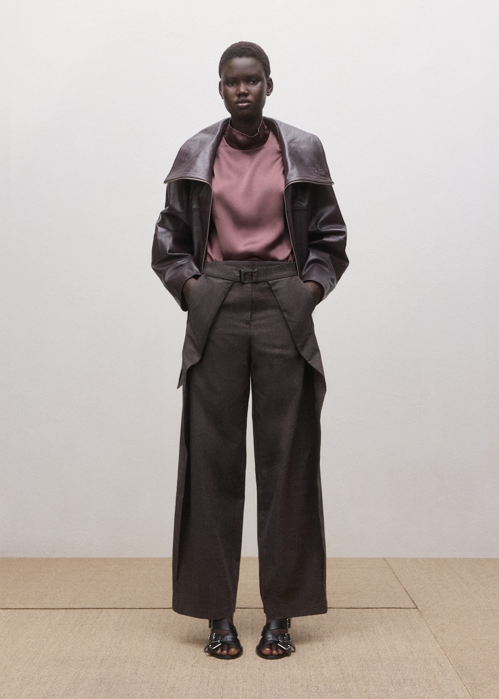 Mango 100% Satin Silk Blouse Burgundy In Brown