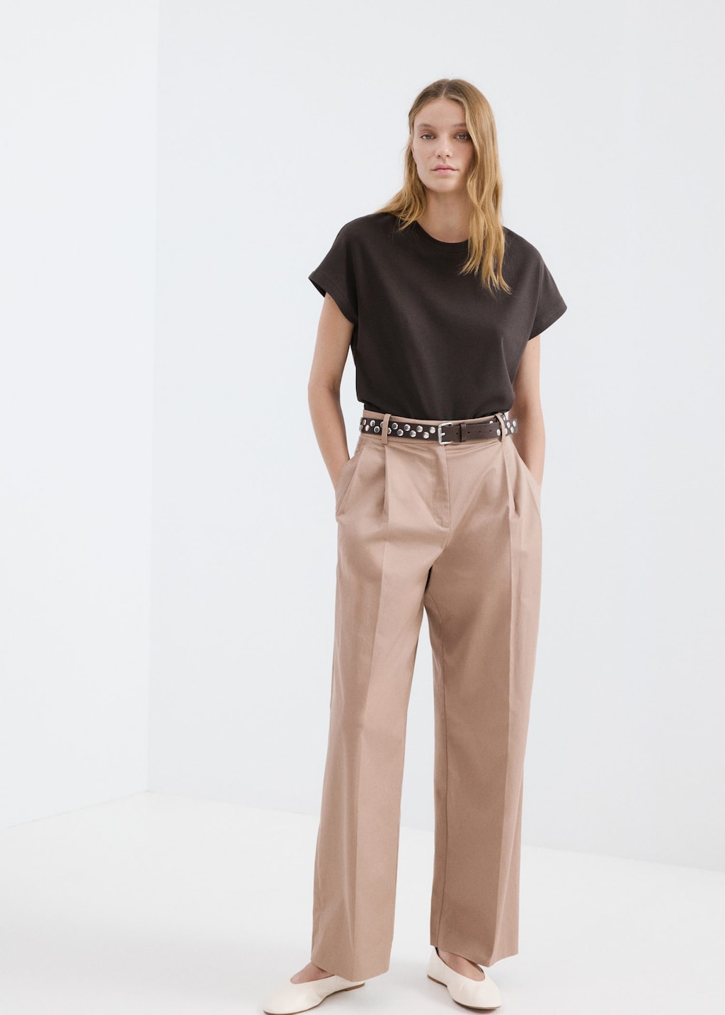 Mango Short-sleeved Cotton T-shirt Brown