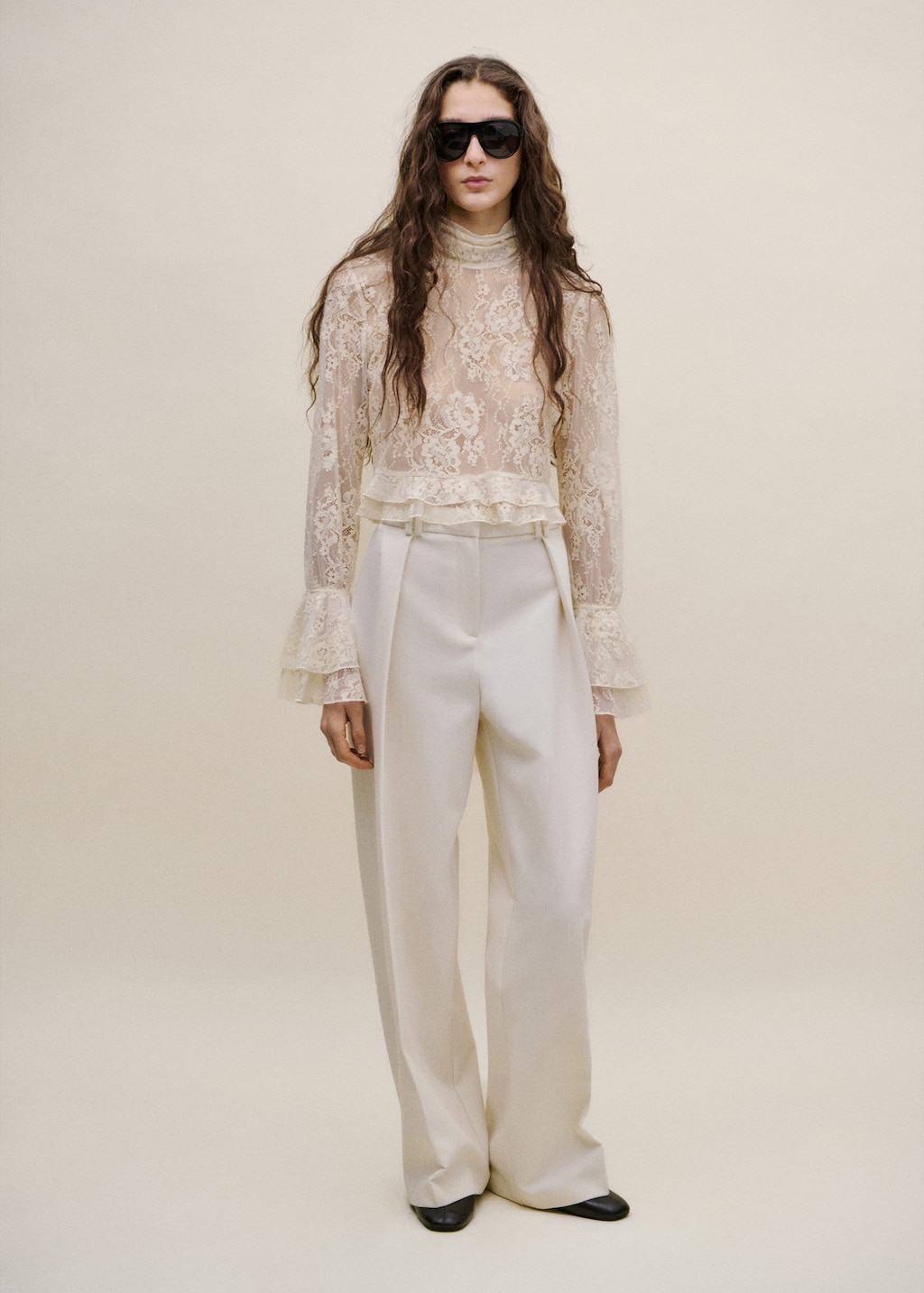 Mango Ruffled Embroidered Blouse Ecru In Neutral