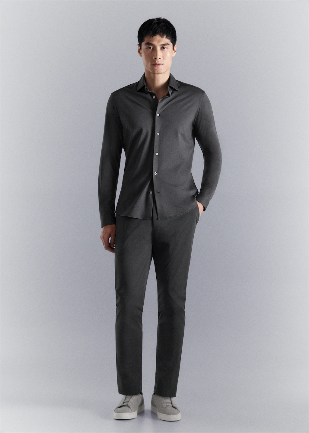 Mango Comfort Stretch Non-iron Slim-fit Cotton Shirt In Charcoal