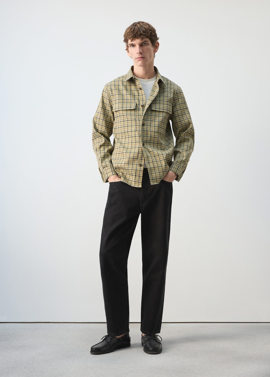 Mango Checked Jacket With Button Print Olive Green