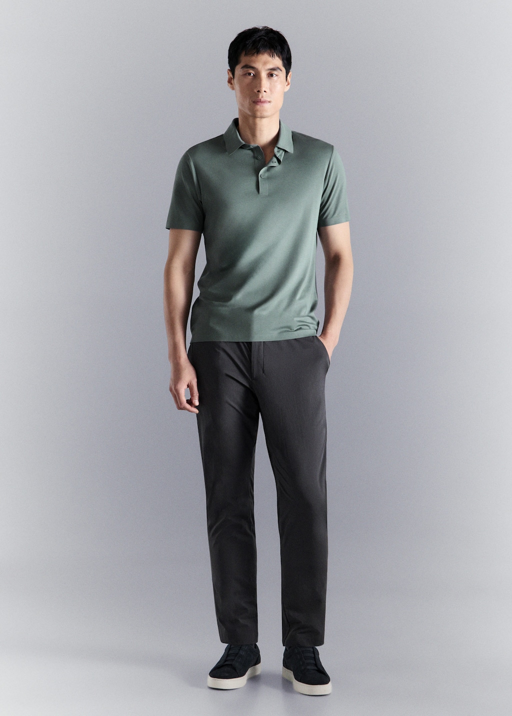 Mango Comfort Stretch Buttoned Polo Forest Green In Multi