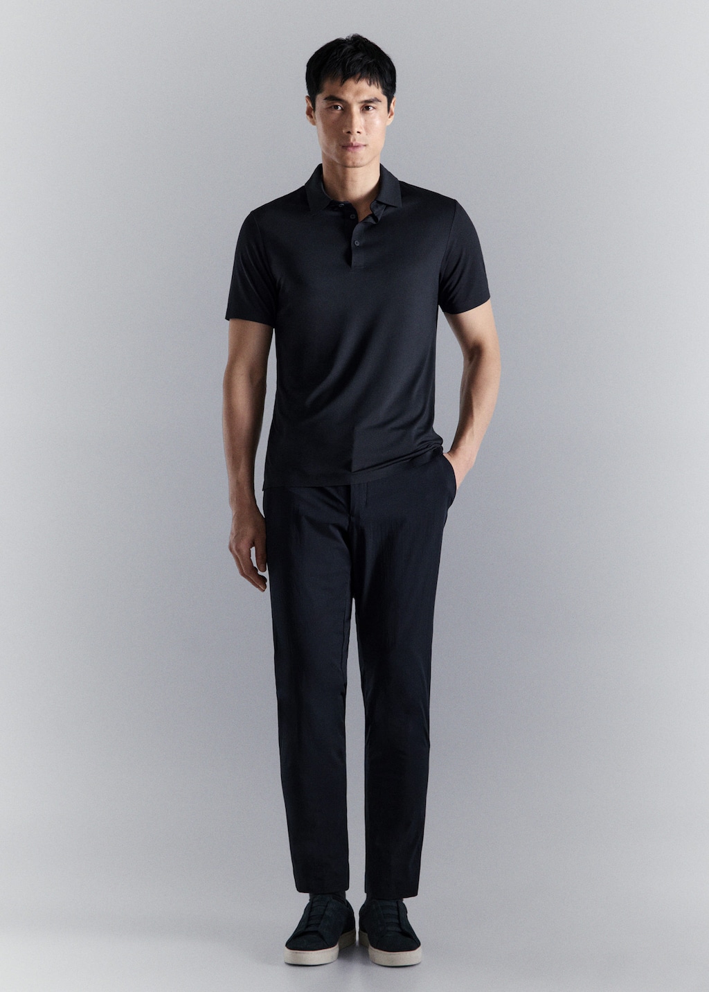 Mango Comfort Stretch Buttoned Polo Navy In Blue