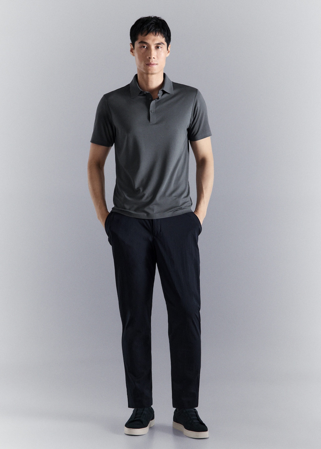Mango Comfort Stretch Buttoned Polo Dark Grey In Multi