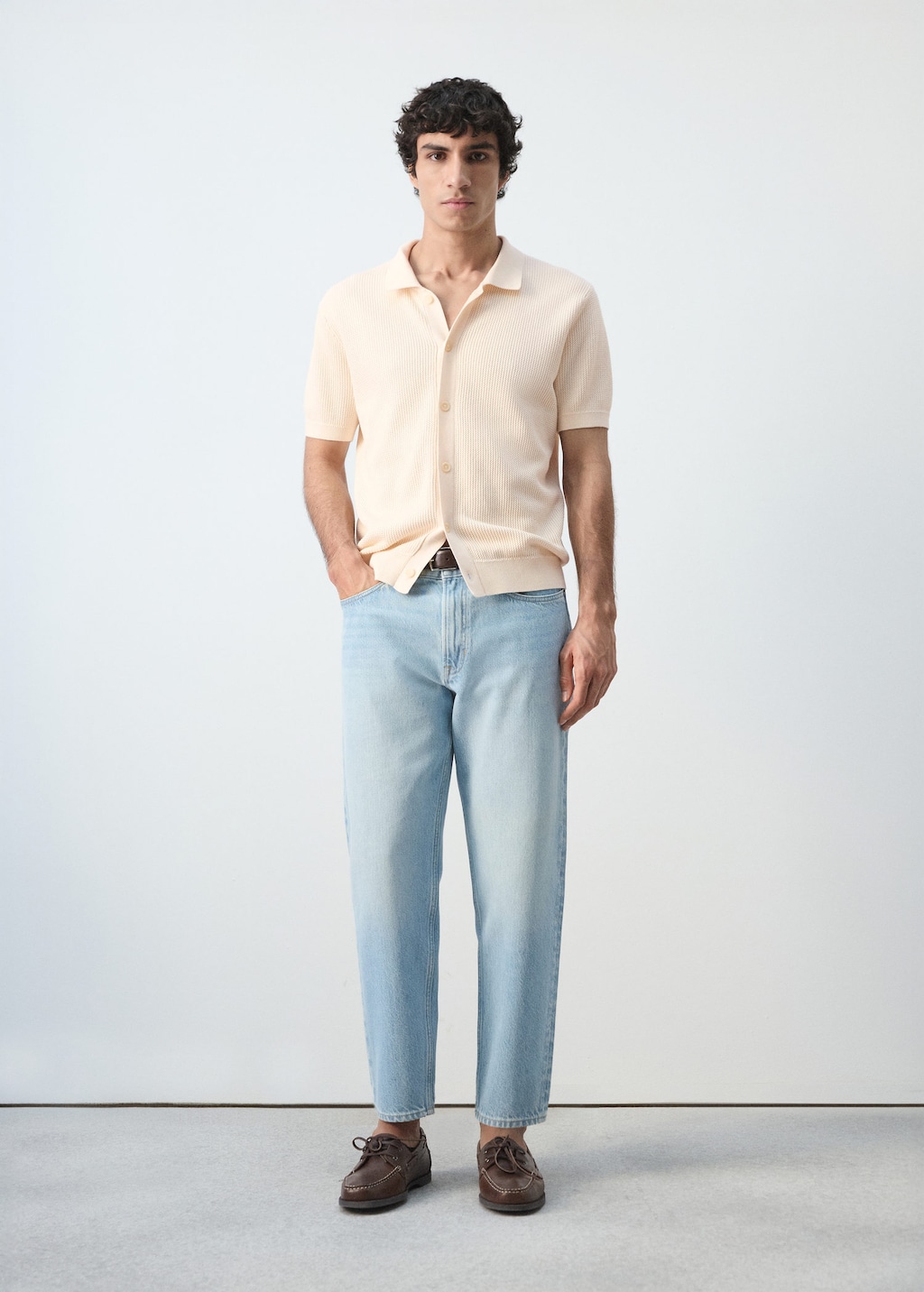 Mango 100% Cotton Structured Knit Polo With Buttons Off White