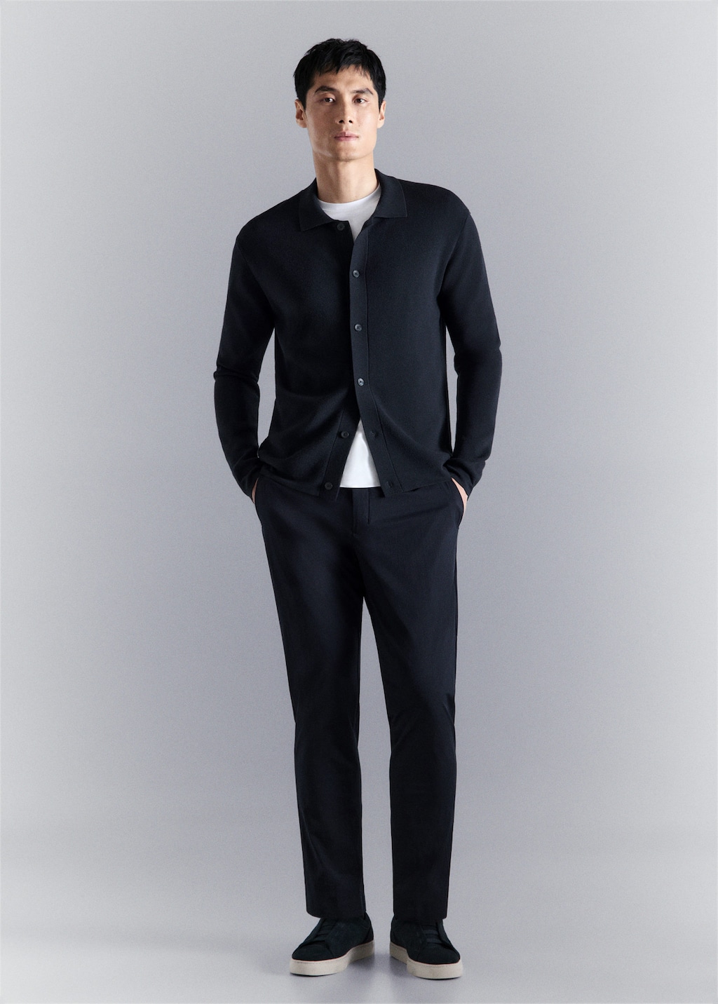 Mango Fine Knit Comfort Stretch Cardigan Navy In Blue