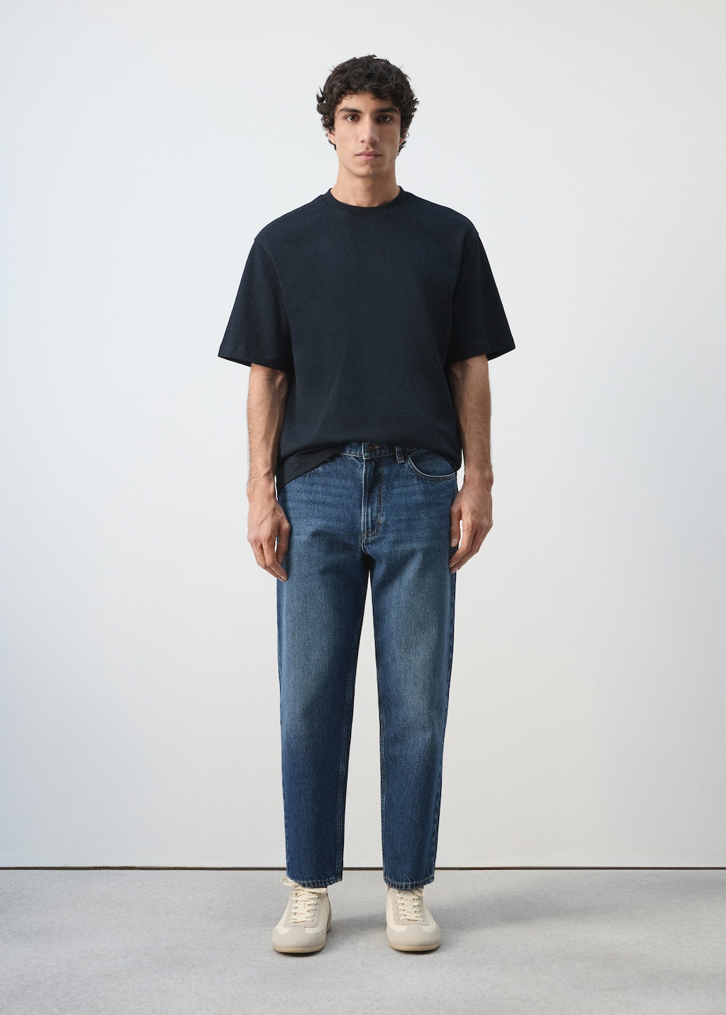 Mango Heavy Weight Relaxed Fit T-shirt Navy In Blue