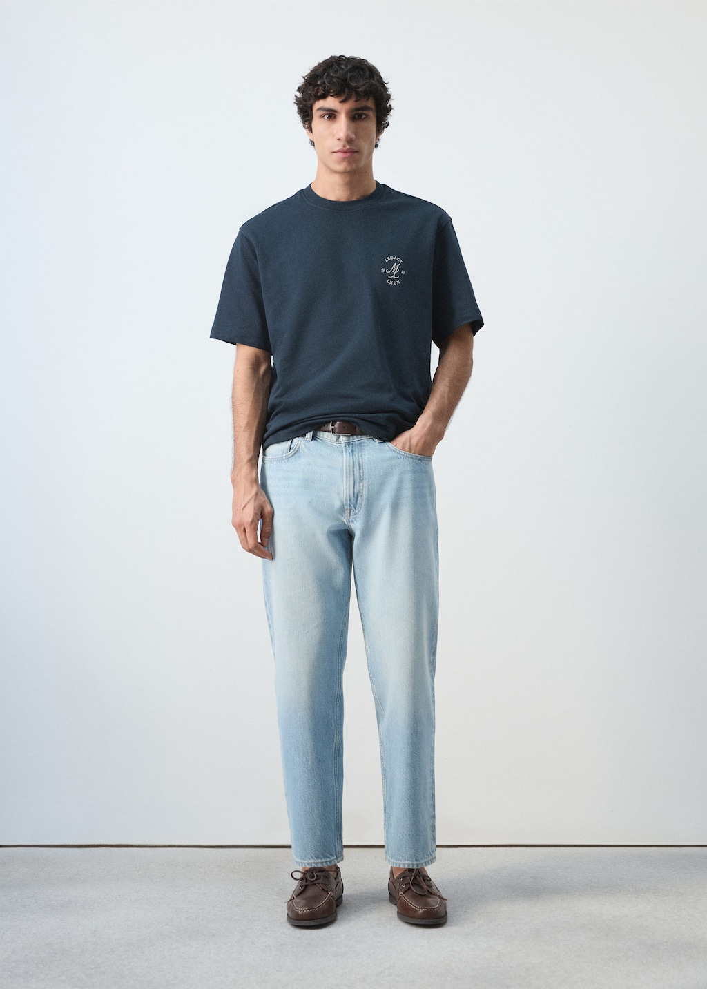 Mango Heavyweight Graphic Embroidered Tee In Navy
