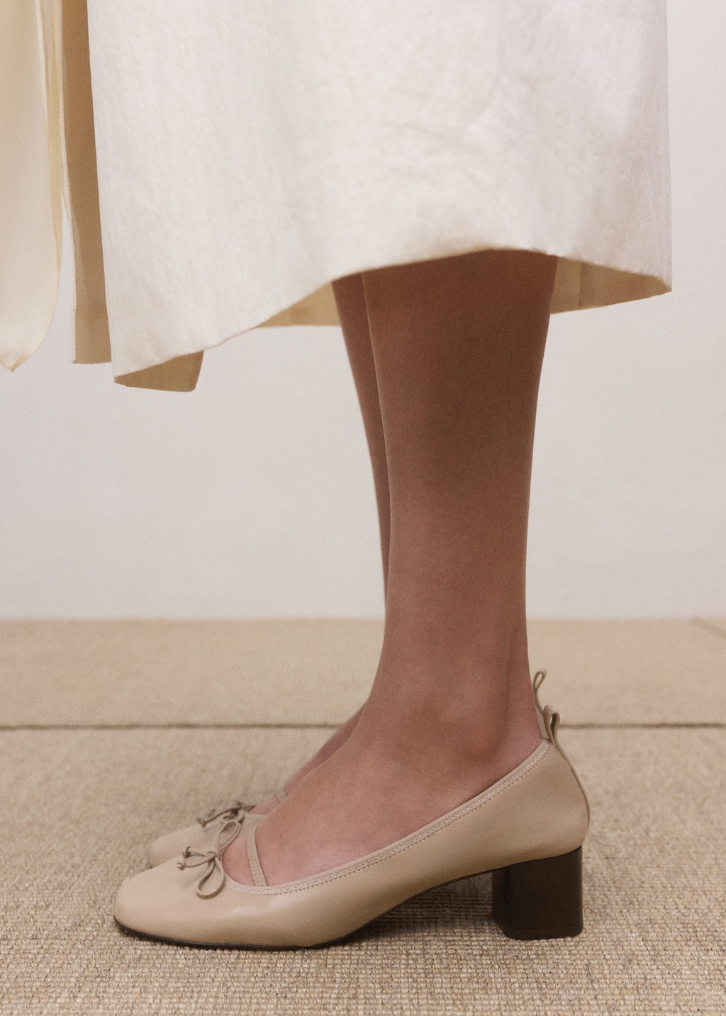 Mango Block Heel Ballerina Shoe Beige In Neutral