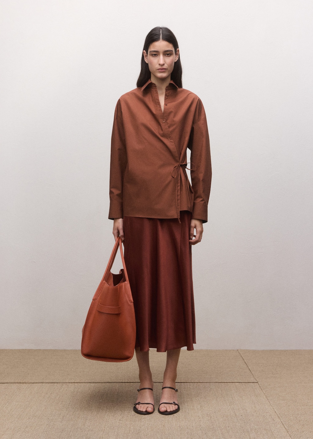 Mango Cotton Cross Shirt Russet In Brown