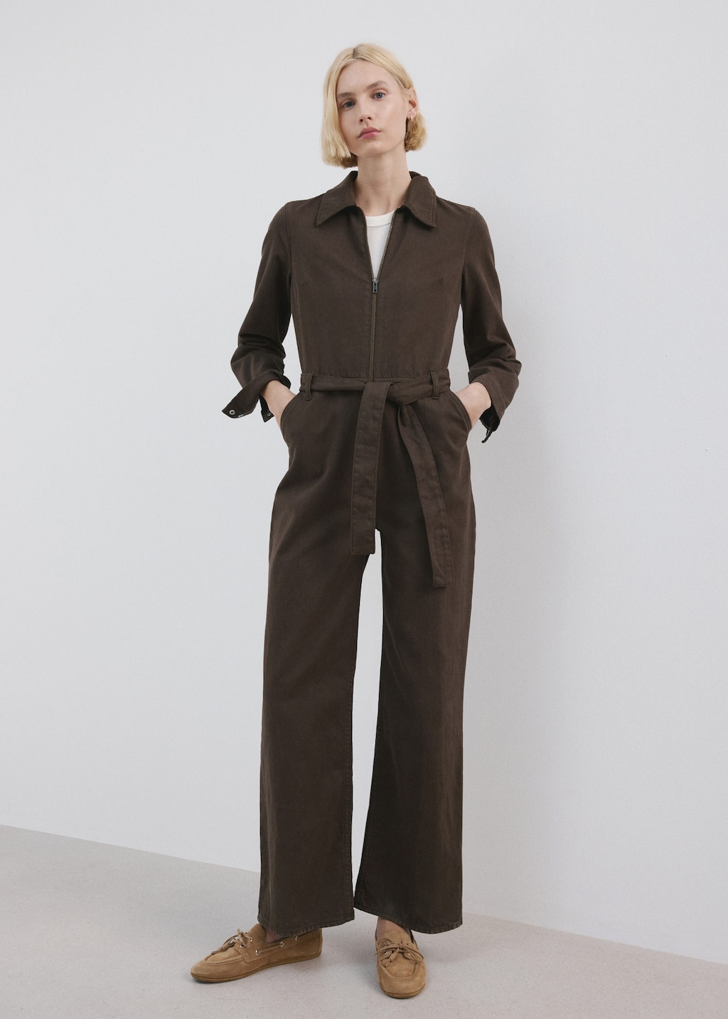 Mango Combinaison Denim Fermeture Éclair Chocolat - Femme - L -  In Brown