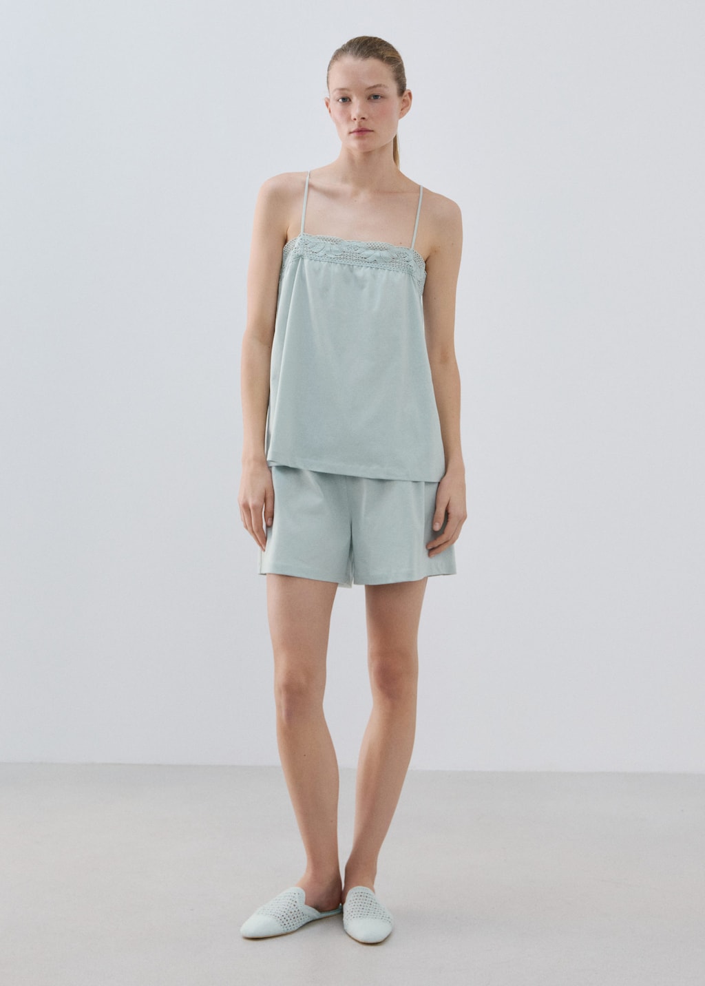 Mango Short Coton Vert Menthe - Femme - M -  In Blue